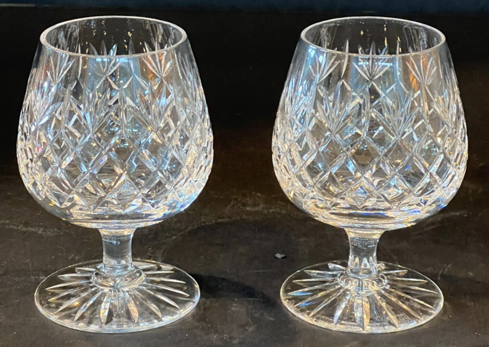 Pair Thomas Webb England Cut Crystal Brandy Snifter Goblets Signed Vintage Ballo